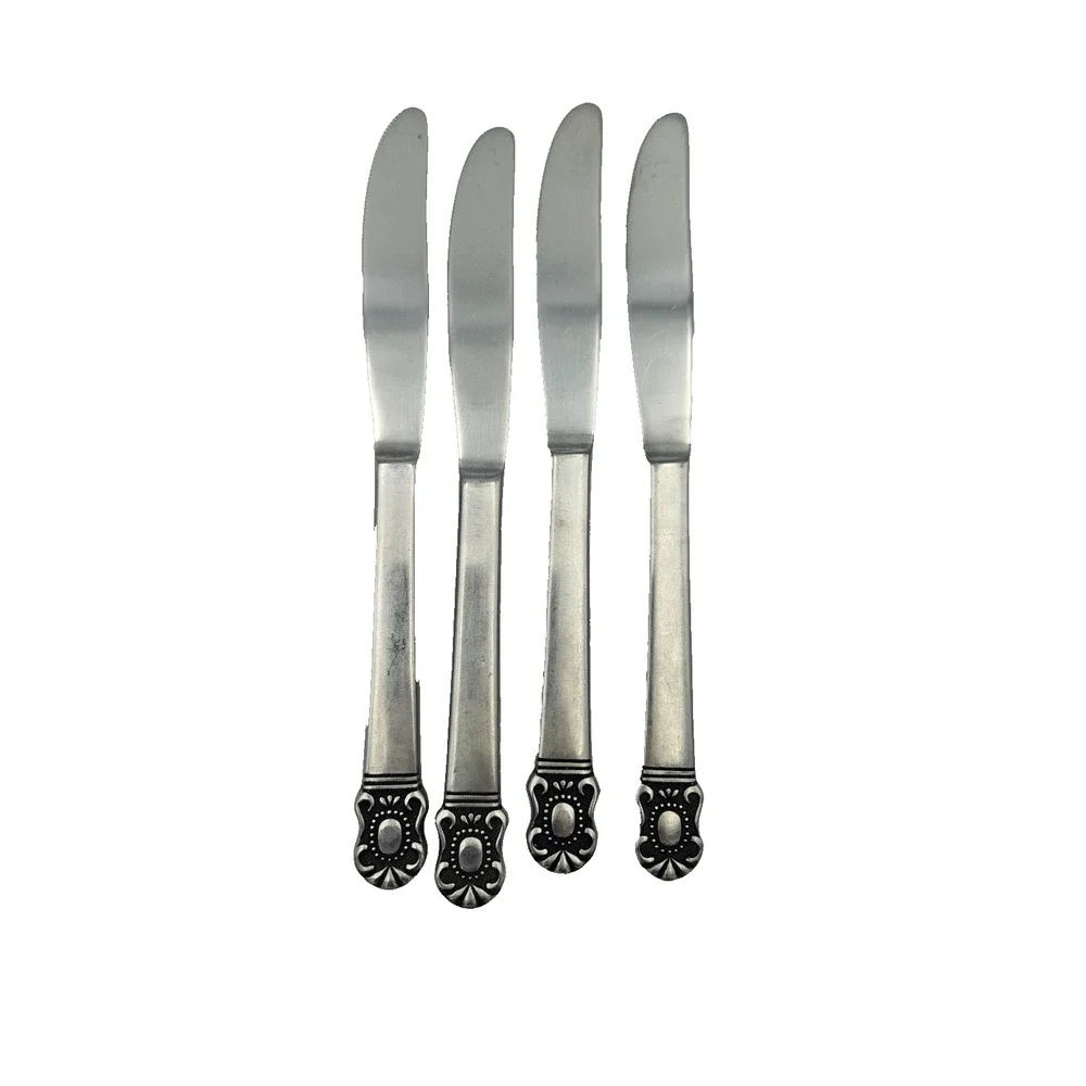 Vintage Stainless Japan‎ Western Floral Flatware Knives Set of 4 8.5